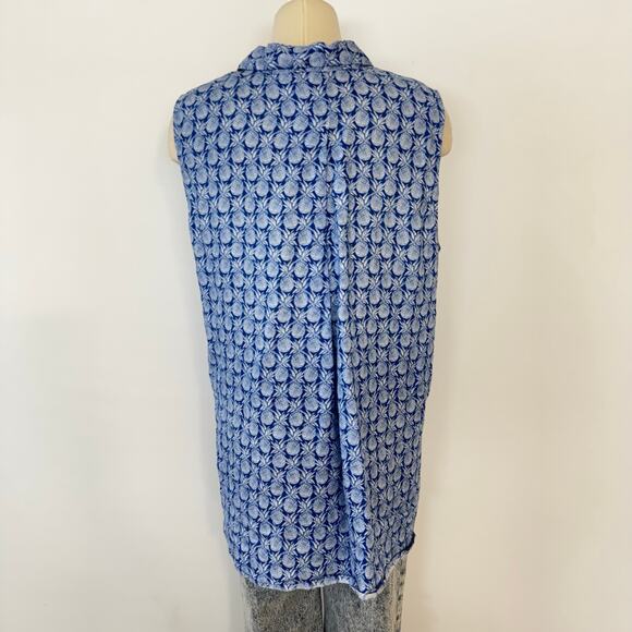 Tommy Bahama Linen Pineapple Print Button Down Sleeveless Blouse Blue White | XL - Picture 5 of 9